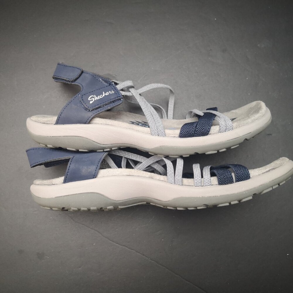 Skechers Ladies Size 7 Reggae Slim - Takes Two Navy & Grey Memory Foam Sandals - Picture 5 of 8
